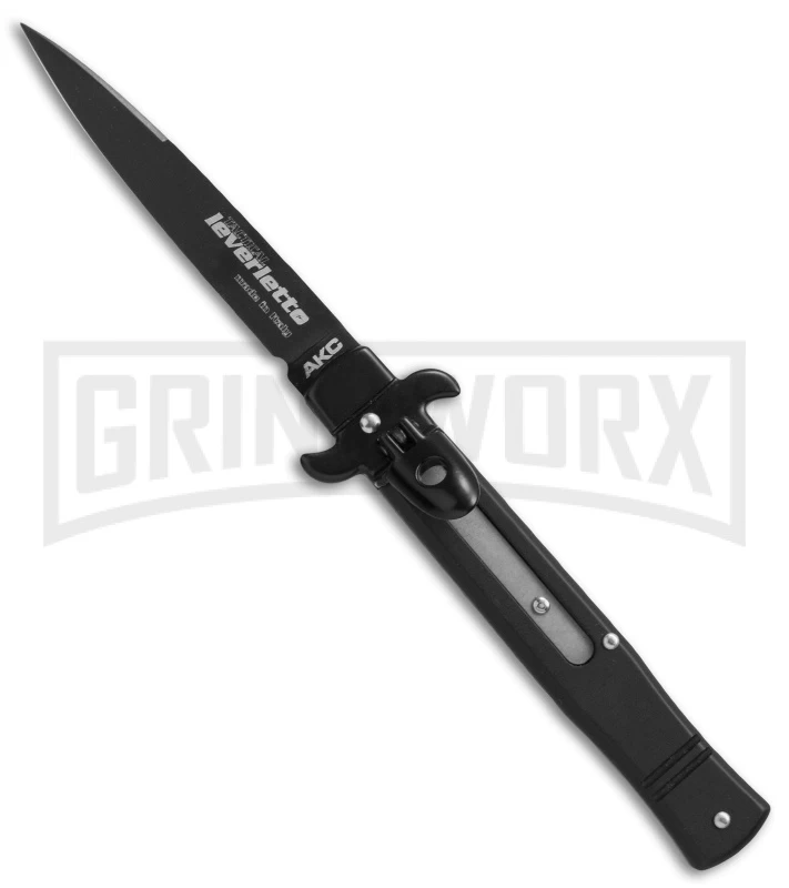 AKC Bill DeShivs 7.5" Tactical Leverletto Black Automatic Knife - Flat Grind 1 AKC Bill DeShivs 7.5" Tactical Leverletto Black Automatic Knife - Flat Grind