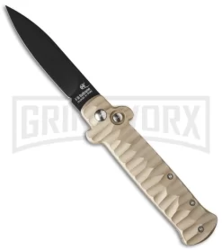 Frank B. Italian Stealth Sculpted Tan Automatic Knife - Black Plain