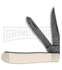 Bear & Son Damascus Mini Trapper Mastodon Ivory Pocket Knife - Damascus Plain