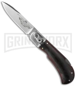 8" Medteh Russian Leverlock Dark Wood Stiletto Automatic Knife - Satin Plain
