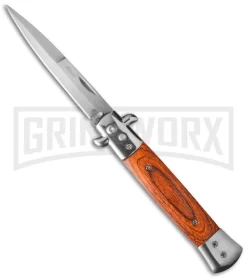 Milano 9" Stiletto Red Wood Automatic Knife - Bayonet