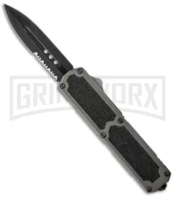 Titan Gray D/A OTF Automatic Knife - Dagger Black Serr
