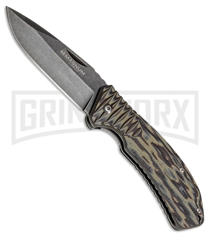 Boker Magnum Sierra Alpha Green Camo G-10 Folding Knife - Stonewash Plain 1 Boker Magnum Sierra Alpha Green Camo G-10 Folding Knife - Stonewash Plain