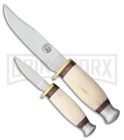 Frost Cutlery Chipaway White Bone 2 Piece Fixed Blade Knife Set -Satin Plain
