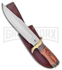 Frost Cutlery Montana Trail Master Brown Wood Fixed Blade Knife - Satin Plain