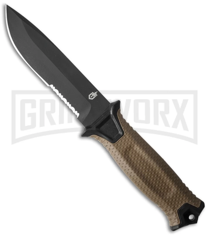Gerber StrongArm Coyote Brown Polymer Fixed Blade Knife - Black Serr 1 Gerber StrongArm Coyote Brown Polymer Fixed Blade Knife - Black Serr