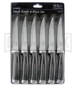 Hen & Rooster International 6 Piece Steak Set Black Rubber - Satin Serr