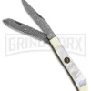 Hen & Rooster Small Damascus Trapper Mother Of Pearl Pocket Knife