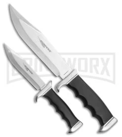 Humvee Two Piece Combo Black Pakkawood Fixed Blade Knives - Mirror Plain