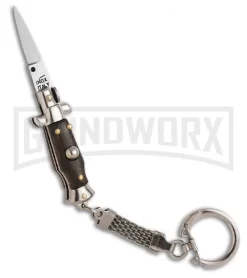 SKM 2.75" Italian Stiletto Keychain Wood Automatic Knife - Bayonet