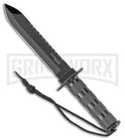 Jungle Master Leverage Fixed Blade Knife W/ Survival Kit - Black Plain