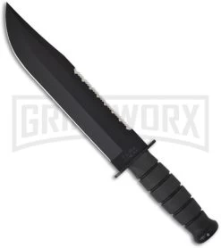 Ka-Bar Bowie Big Brother Fixed Blade Knife Kraton - Black Top Serrated