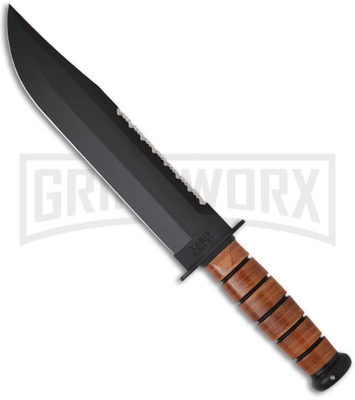 Ka-Bar Bowie Big Brother Fixed Blade Knife - Black Serrated Top 1 Ka-Bar Bowie Big Brother Fixed Blade Knife - Black Serrated Top