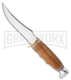 Ka-Bar Skinner Leather Handle Fixed Blade Knife - Polish Plain
