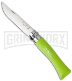 Opinel Knives No. 7 Beech Wood Apple Green Folding Knife - Stainless Steel Plain