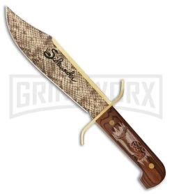 Rough Rider Sidewinder Bowie Brown Wood Fixed Blade Knife - Tan Plain