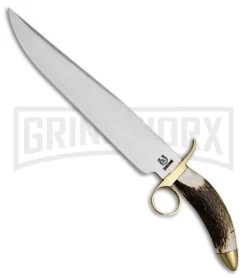 Rough Rider Tombstone Bowie Stag Antler Fixed Blade Knife - Satin Plain