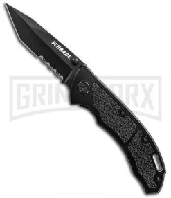 Schrade SCH201TS Tactical Tanto Folding Knife - Black Serr