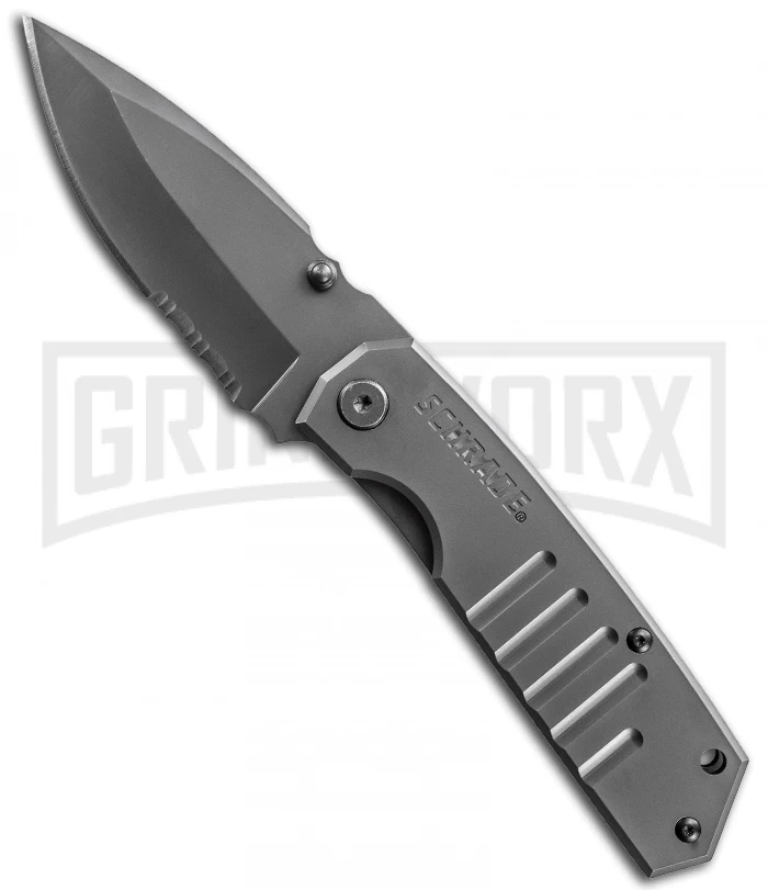 Schrade SCH304S Tactical Drop Point Folding Knife - Gray Serr 1 Schrade SCH304S Tactical Drop Point Folding Knife - Gray Serr