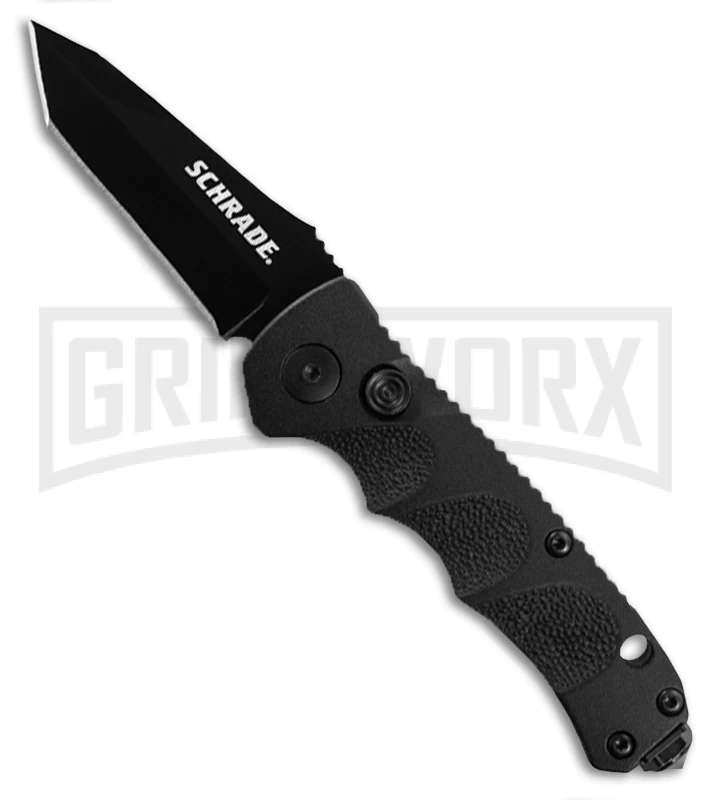 Schrade Mini Black Automatic Knife - Tanto Black Plain 1 Schrade Mini Black Automatic Knife - Tanto Black Plain