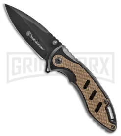 Smith & Wesson Honey Badger Brown Aluminum Liner Lock Knife - Black Plain