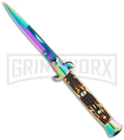 Anomaly 9" Stiletto Style Automatic Knife Sim Stag Handle - Spectrum Plain
