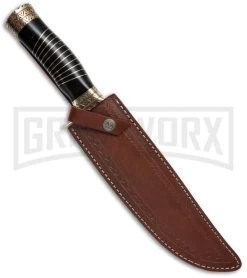 Tallen Damascus Bowie #1 Brass Inlay Fixed Blade Knife - Damascus Plain -Knives Sale Online Shop tallen damascus fixed bowie 1 sheath large