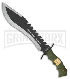 United Cutlery USMC Honor OD Green Rubber Fixed Blade Machete Knife - Two-Tone Serr
